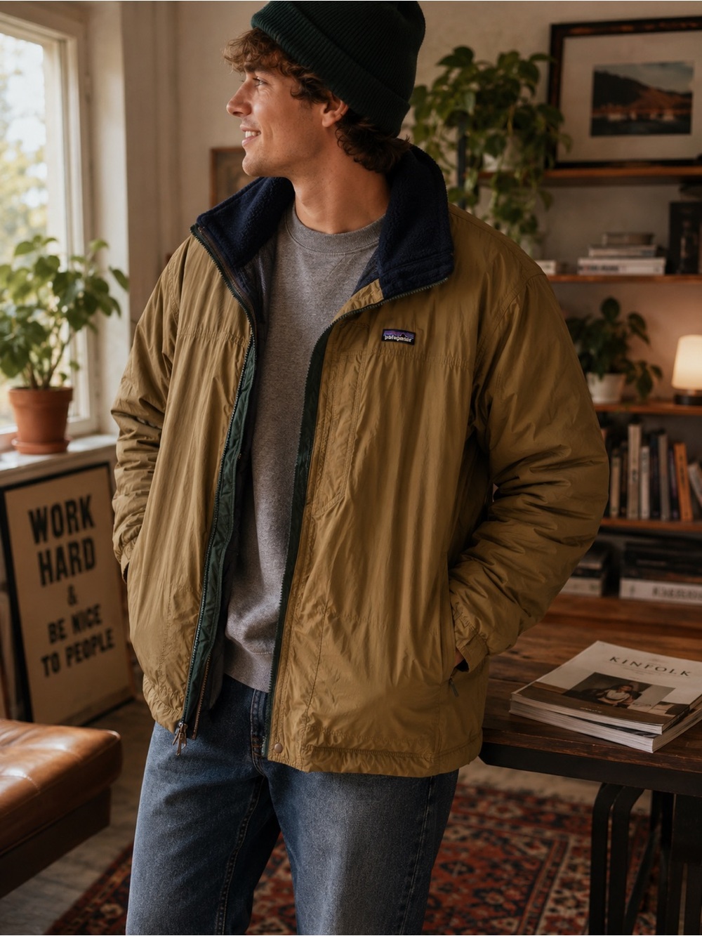Vintage Patagonia Fleece Lined Jacket Mens XL Tan Outdoor Utility Coat 90